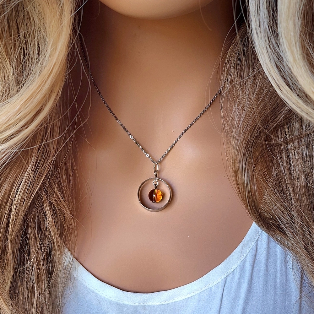 18K Gold plated Chain Natural Baltic Amber Honey Cognac Amber jewelry